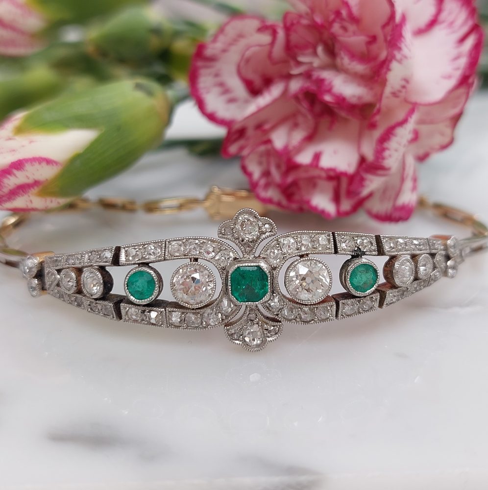 Antique Edwardian Emerald and Diamond Bracelet