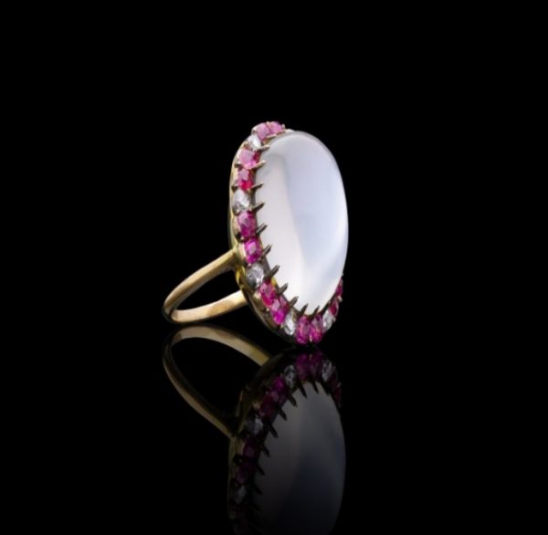 Antique Edwardian Moonstone Ruby and Diamond Ring