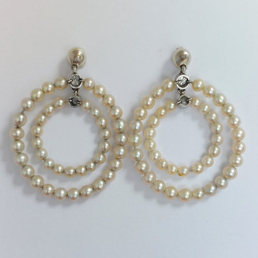 Antique Edwardian Natural Pearl and Diamond Hoop Earrings