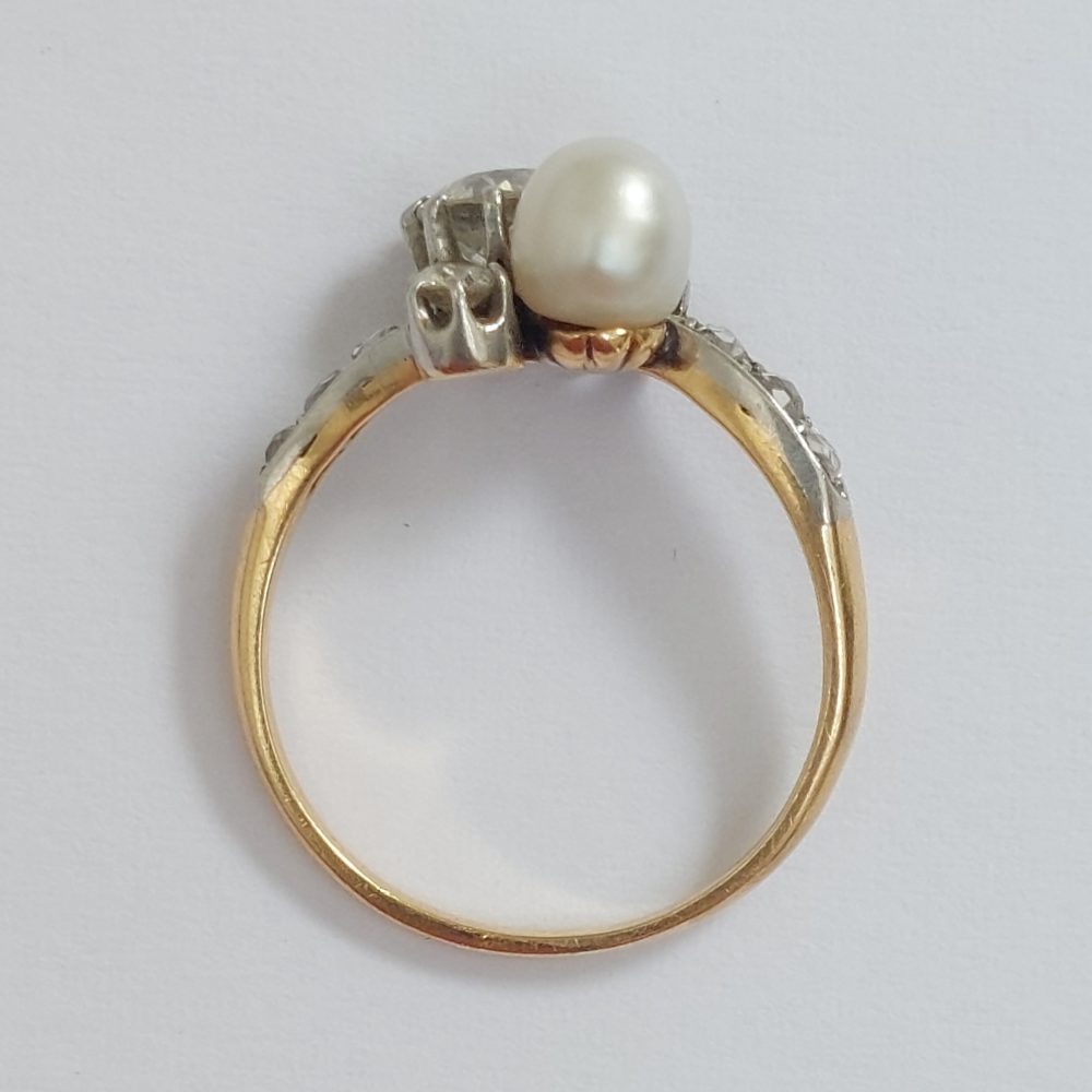 Antique Edwardian Natural Pearl and Diamond Toi et Moi Ring