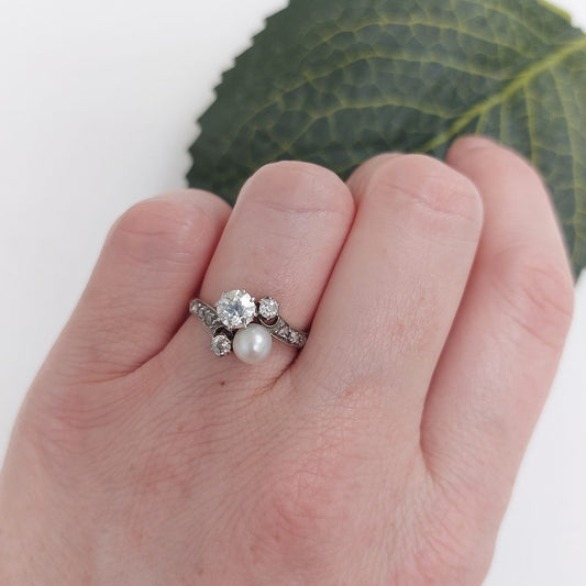 Antique Edwardian Natural Pearl and Diamond Toi et Moi Ring
