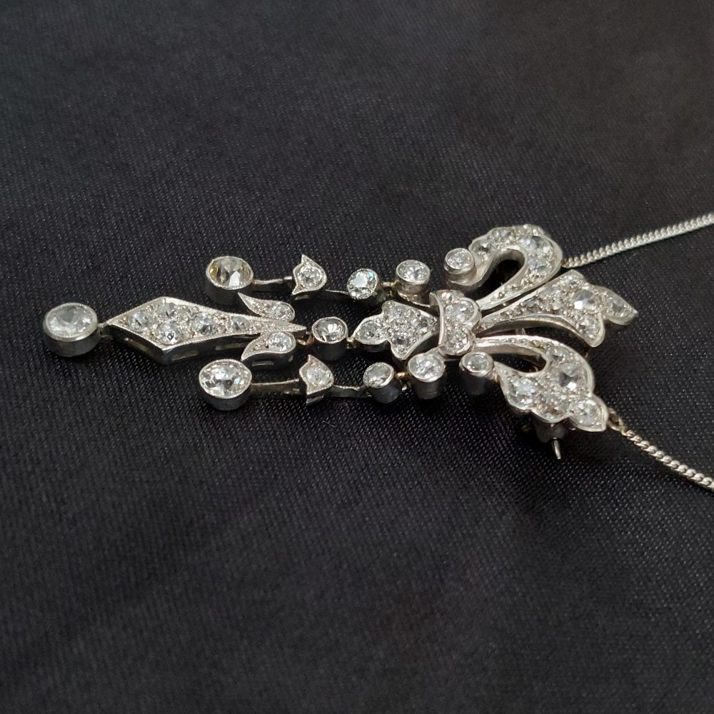 Antique Edwardian Old Cut Diamond Pendant Necklace
