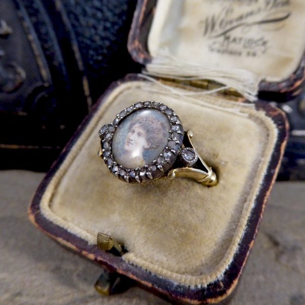 Antique Edwardian Portrait Ring with Rose Cut Diamonds