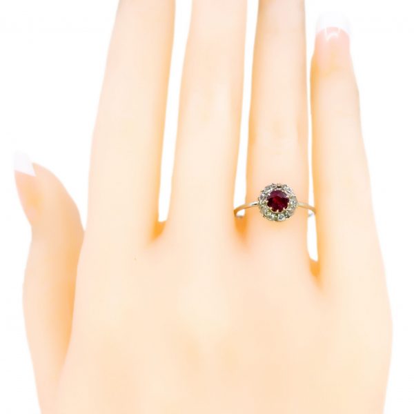 Antique Edwardian Ruby and Old Mine Cut Diamond Ring