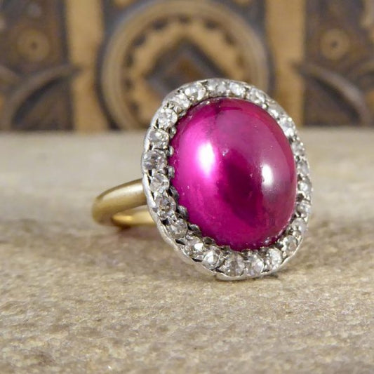 Antique Edwardian Synthetic Ruby and Diamond Cluster Ring