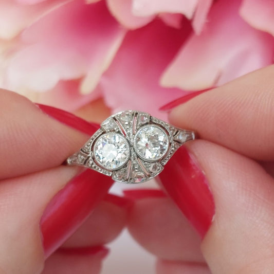 Antique Edwardian Two Stone Diamond Tablet Ring