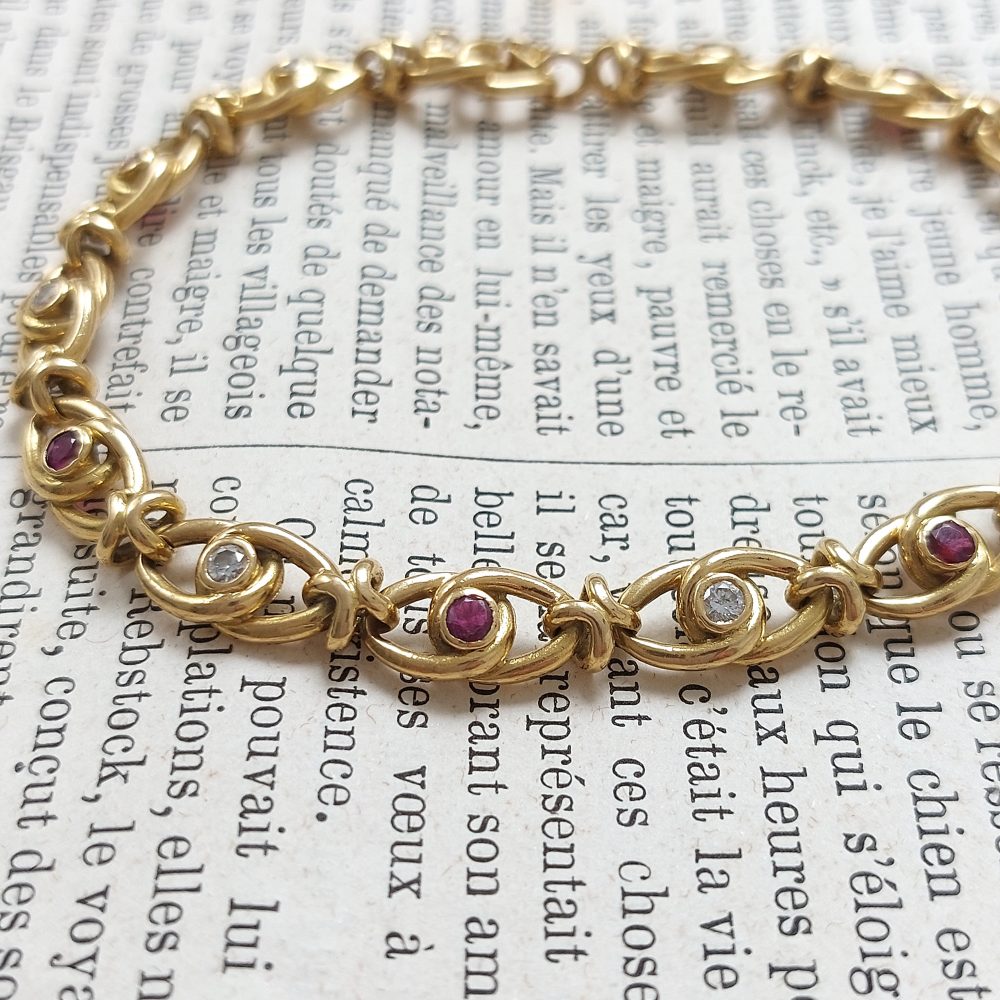 Antique French Ruby and Diamond Gold Link Bracelet