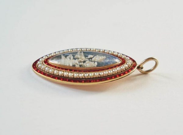Antique Georgian Pearl and Red Enamel Pendant
