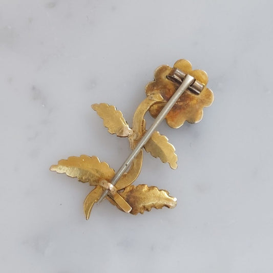 Antique Georgian Turquoise and Ruby Flower Brooch