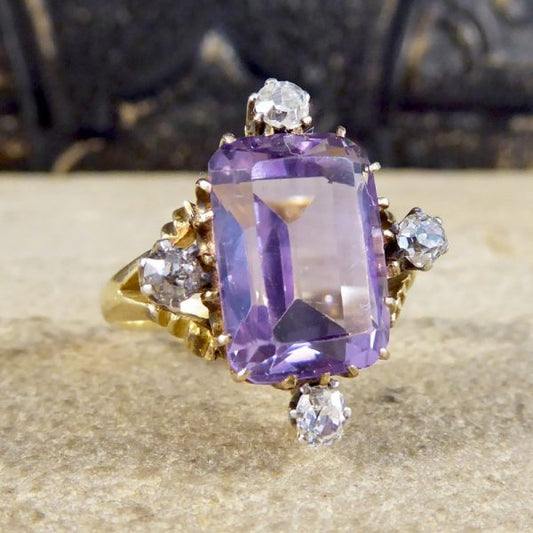 Antique Late Victorian Amethyst and Diamond Ring