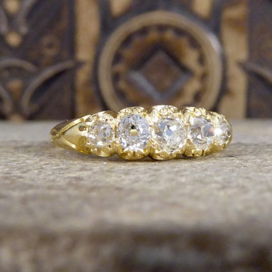 Antique Late Victorian Five Stone Diamond Cushion Cut Ring