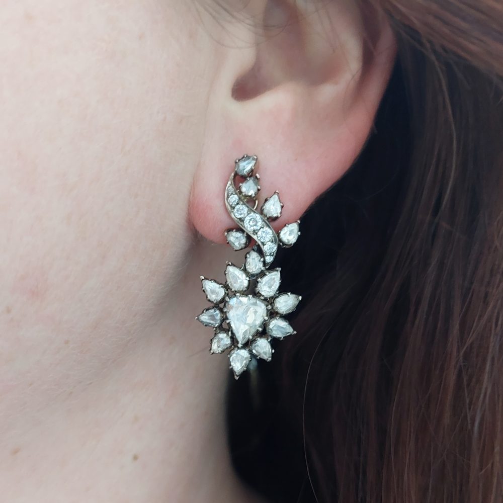 Antique Rose Diamond Drop Earrings, 8cts