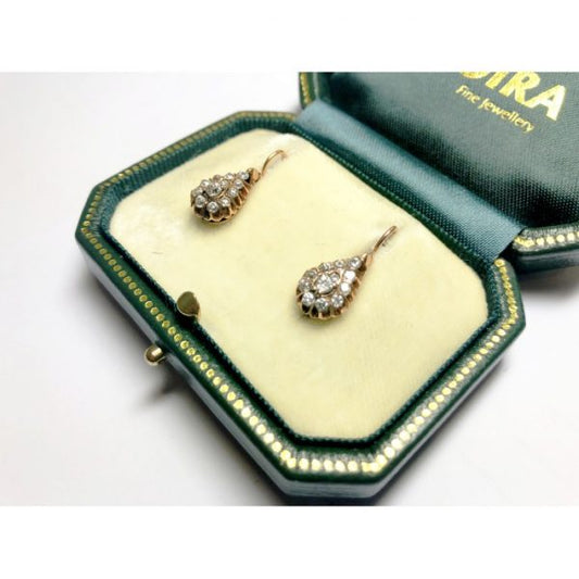 Antique Russian Diamond Gold Drop Earrings