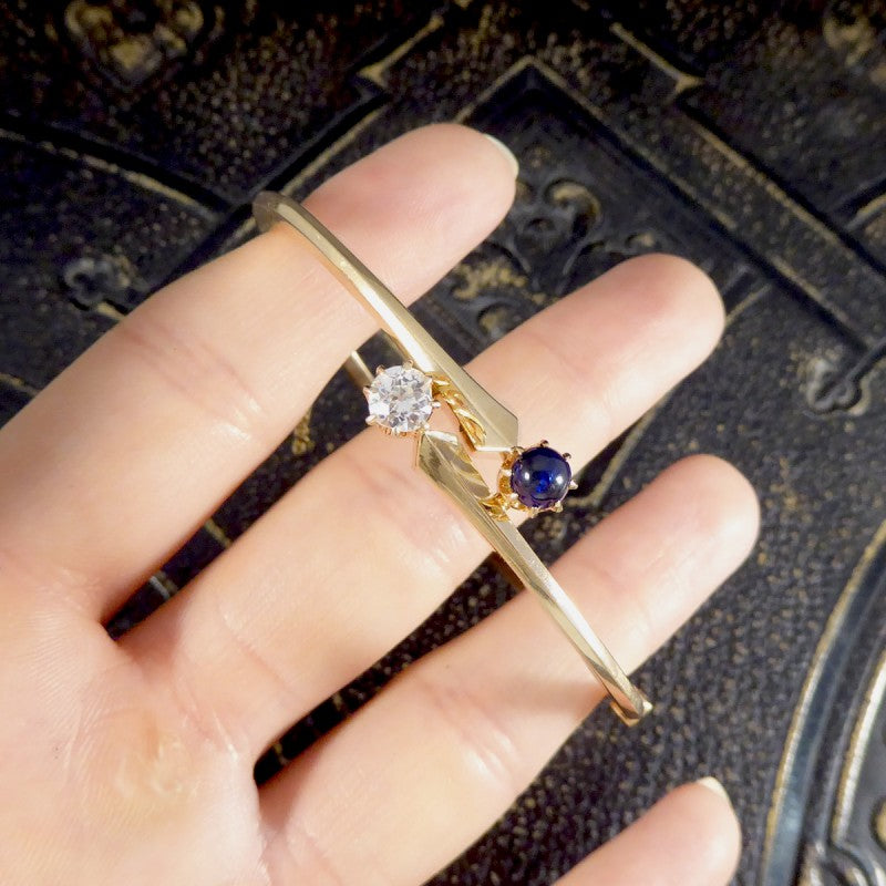 Antique Russian Diamond and Cabochon Sapphire Bangle