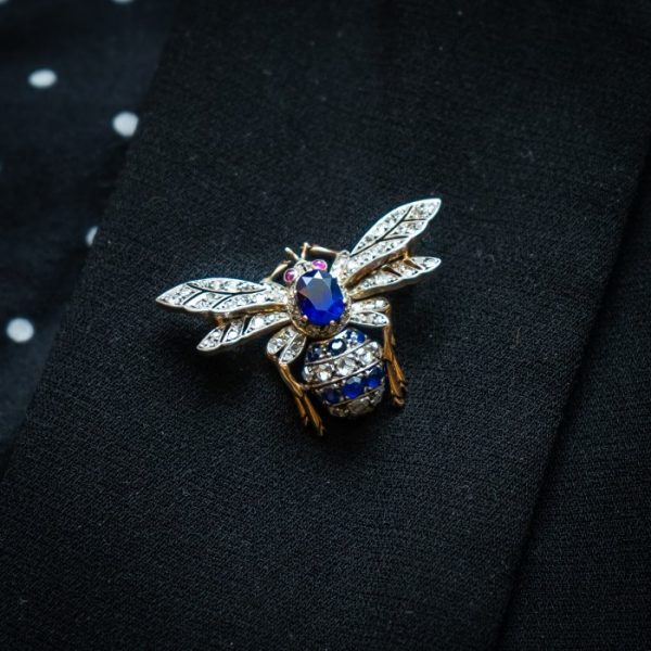 Antique Sapphire and Diamond Bee Brooch