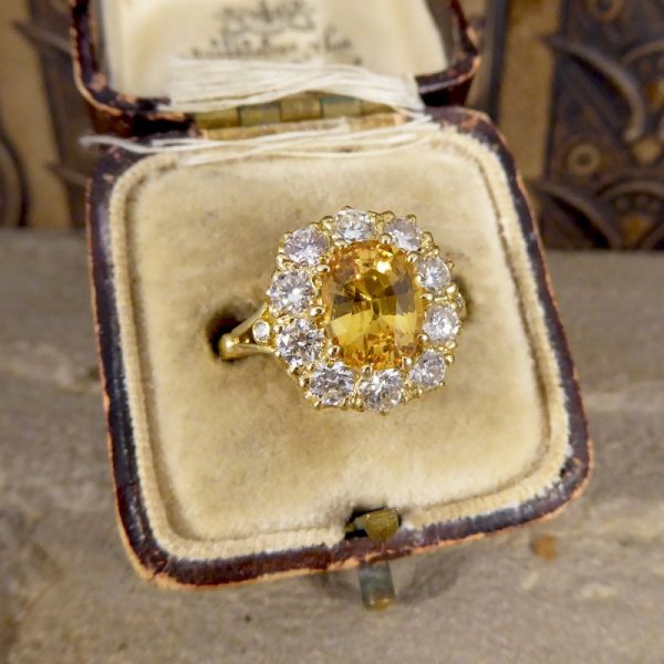 Antique Style 2.50ct Yellow Sapphire and Diamond Cluster Ring
