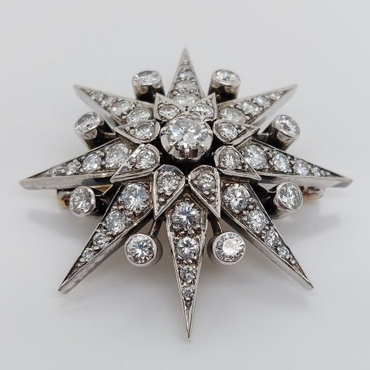 Antique Style 5cts Diamond Starburst Brooch