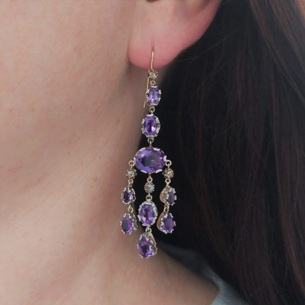 Antique Style Amethyst and Diamond Chandelier Earrings