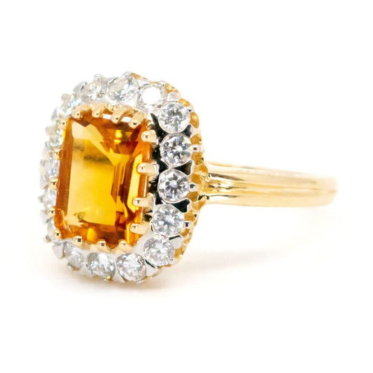 Antique Style Citrine and Diamond Cluster Ring