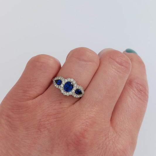 Antique Style Triple 1.50ct Sapphire and Diamond Cluster Ring