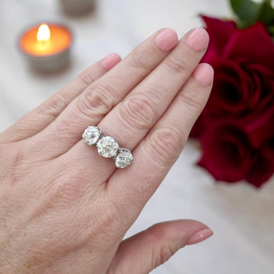 Vintage Art Deco Old Cut Diamond Three Stone Ring
