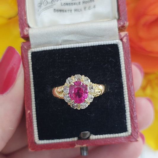 Antique Victorian 1.60crt Ruby and Old Cut Diamond Cluster Ring