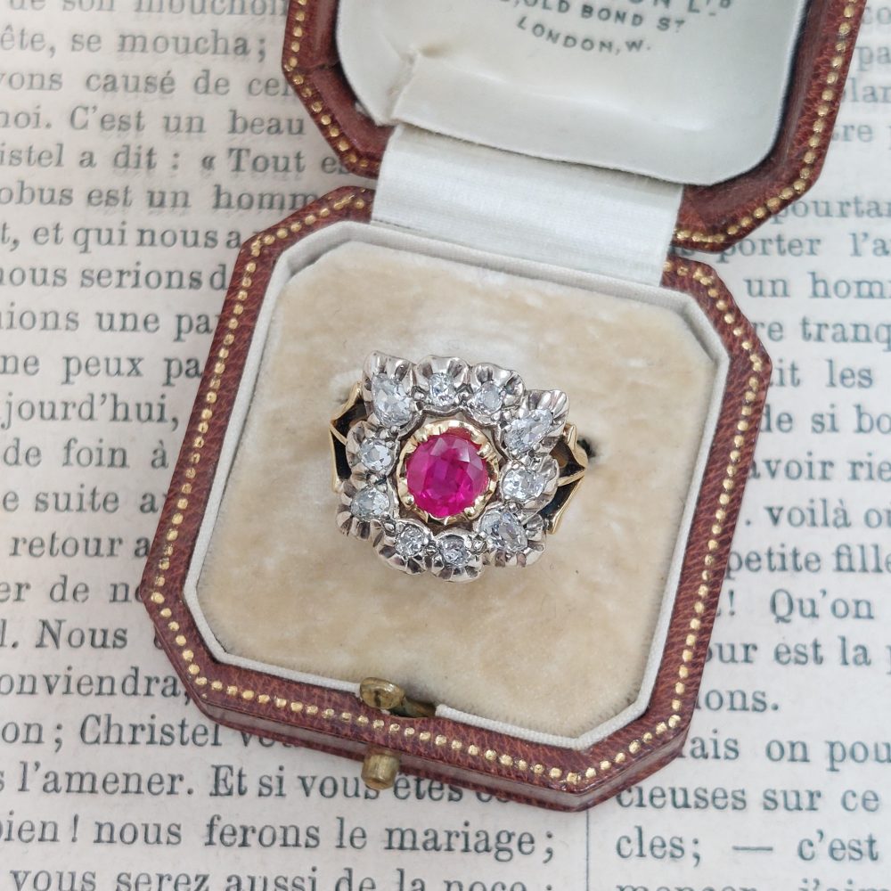 Antique Victorian 1ct Ruby and Diamond Cluster Ring