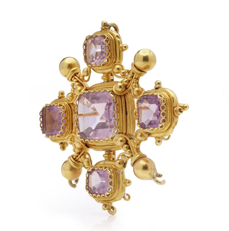 Antique Victorian Amethyst Maltese Cross Brooch Pendant