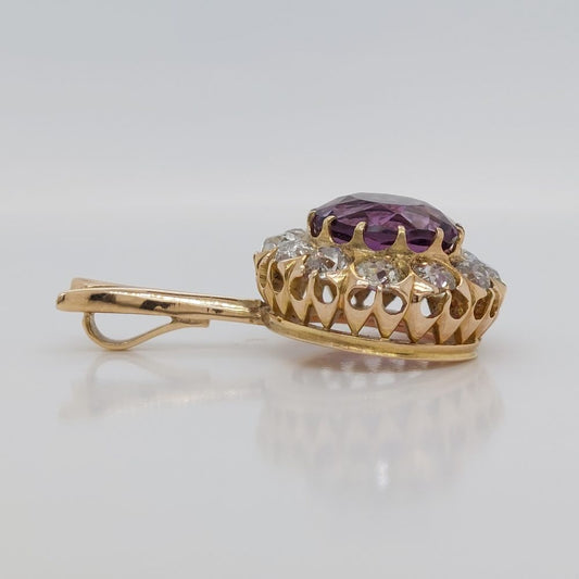 Antique Victorian Amethyst and Old Cut Diamond Pendant Necklace