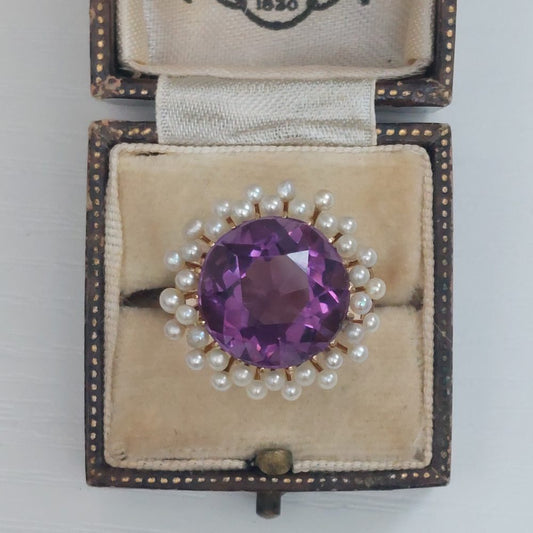 Antique Victorian Amethyst and Pearl Ring, 10cts