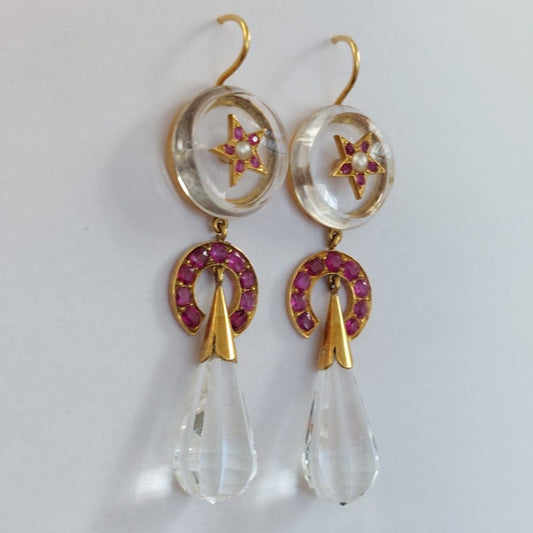 Antique Victorian Burmese Ruby and Rock Crystal Earrings