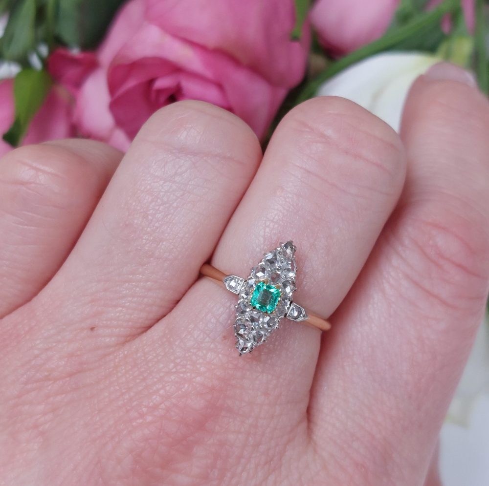 Antique Victorian Emerald and Rose Cut Diamond Ring