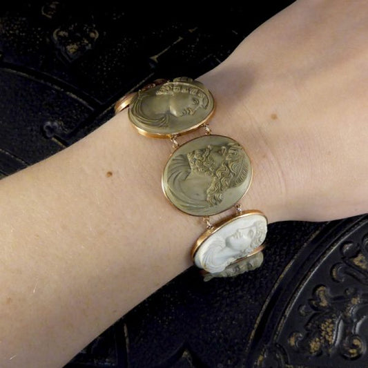 Antique Victorian Greek God and Goddess Lava Cameo Bracelet
