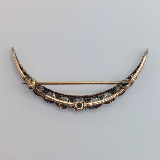 Antique Victorian Old Cut Diamond Crescent Brooch