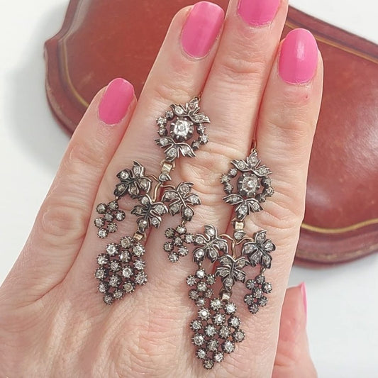 Antique Victorian Old Cut Diamond Drop Earrings, 3.75cts