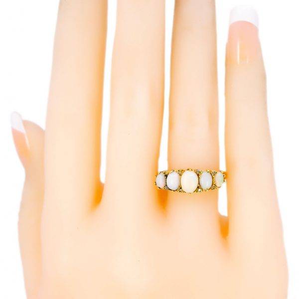 Antique Victorian Opal and Diamond Gold Carved Hoop Ring