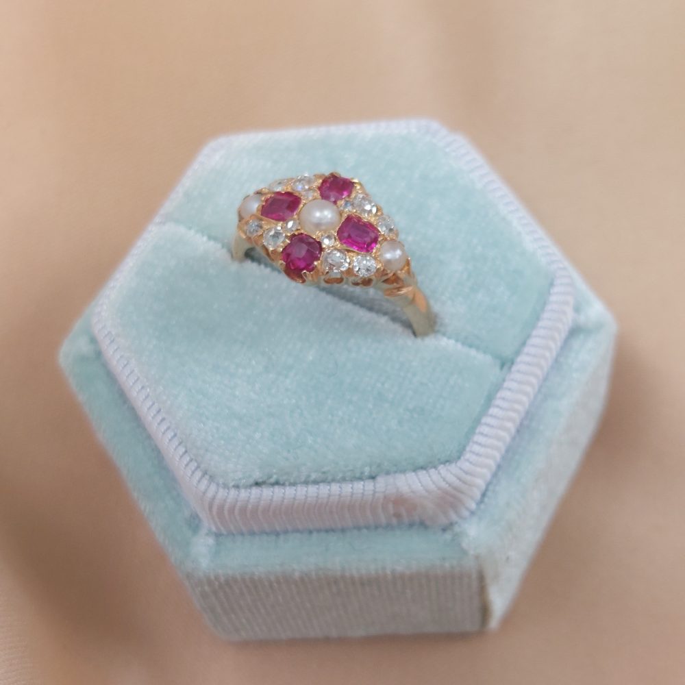 Antique Victorian Ruby Diamond and Pearl Ring
