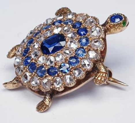 Antique Victorian Sapphire and Diamond Turtle Brooch