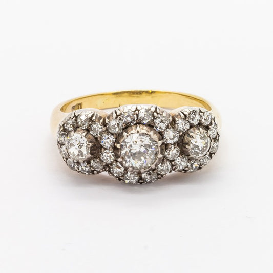 Antique Victorian Triple Cluster Diamond Ring