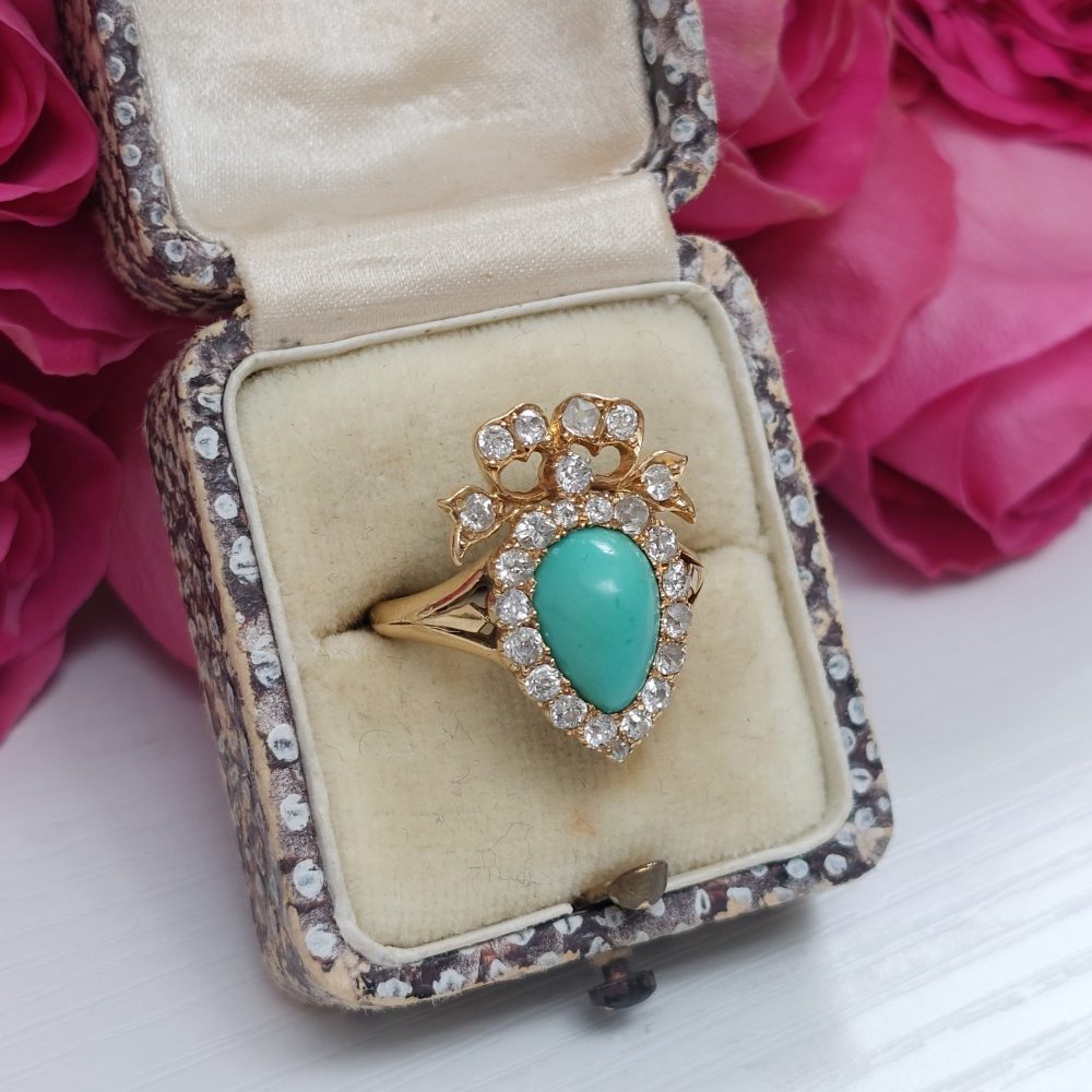 Antique Victorian Turquoise and Diamond Sweetheart Ring
