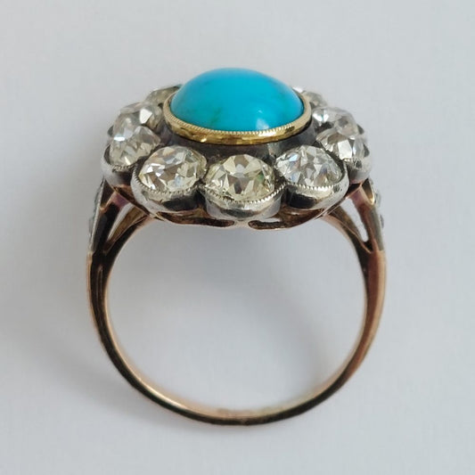 Antique Victorian Turquoise and Old Cut Diamond Ring