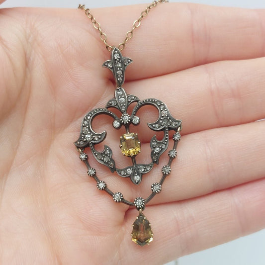 Antique Victorian Zircon & Diamond Pendant Necklace
