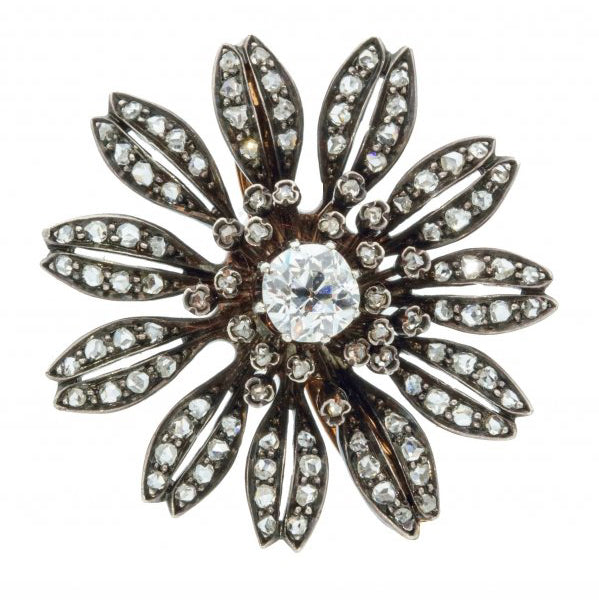 Victorian Antique Diamond Flower Brooch, 0.60 carats