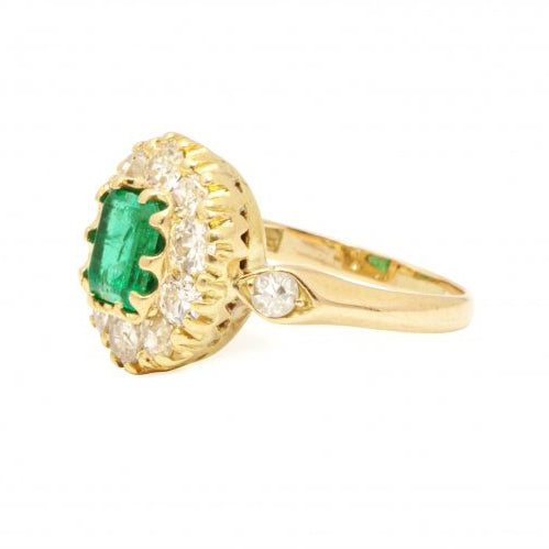 Antique Emerald and Diamond Cluster Ring in 14ct Yellow Gold