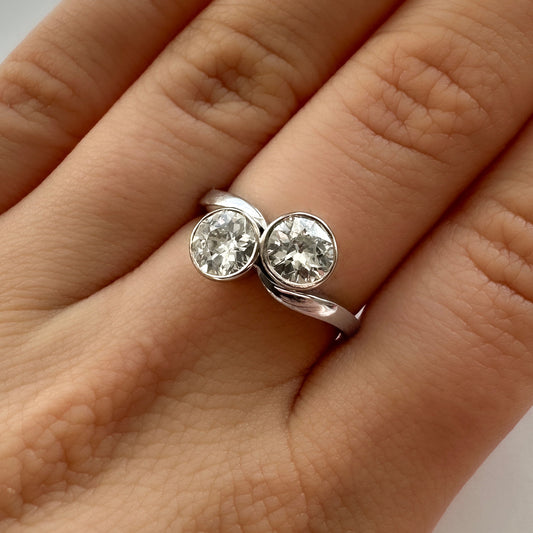 Antique Art Deco 2 Stone Diamond Crossover Ring, 1.60cts