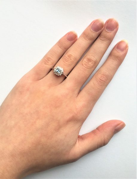 Aquamarine and Diamond Square Cluster Ring