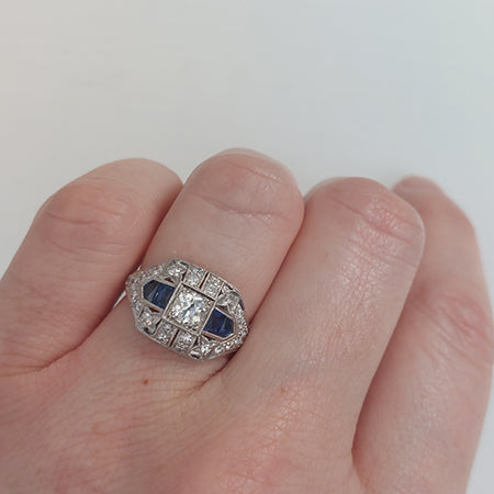 Art Deco 0.85ct Diamond and Sapphire Dress Ring in Platinum