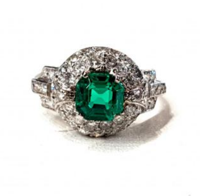 Art Deco Antique 1.05ct Colombian Emerald and Diamond Ring