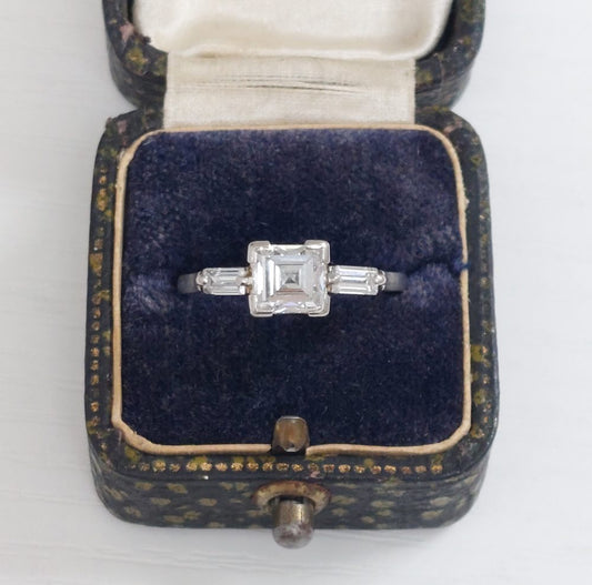 Art Deco Antique 1.25ct Asscher Cut Diamond Ring