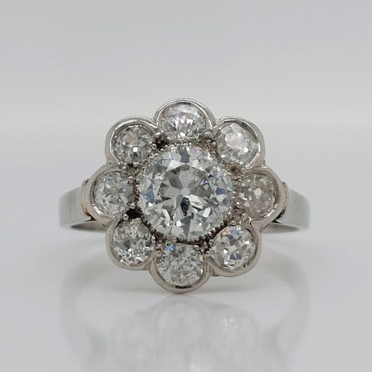 Art Deco Antique 1.50ct Diamond Floral Cluster Ring